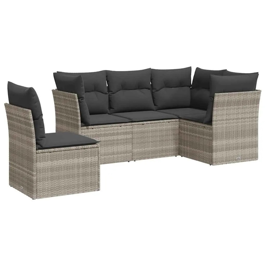 vidaXL 5-teilige Garten-Sofagarnitur in L-Form aus Poly-Rattan in Hellgrau mit Sitzkissen und Rückenkissen - Bild 2