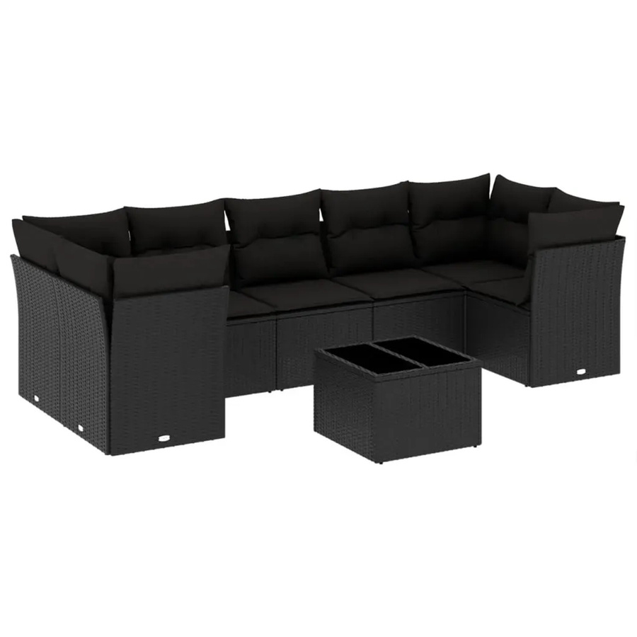 vidaXL 8-teilige Garten-Sofagarnitur in L-Form mit Tisch und Kissen, Schwarz, Poly-Rattan und pulverbeschichtetem Stahl - Bild 2