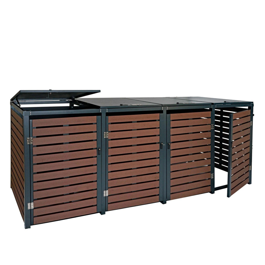 MCW Mülltonnenverkleidung K14 für 4 Mülltonnen aus WPC und Metall in Walnuss-Holzoptik, B/T/H: 264 x 119 x 84 cm - Bild 2