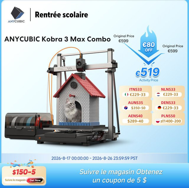 Anycubic Kobra 3 Max FDM Mehrfarbiger 3D-Drucker in Schwarz mit intelligenter APP-Steuerung, B/T/H: 500 x 420 x 420 mm - Bild 1