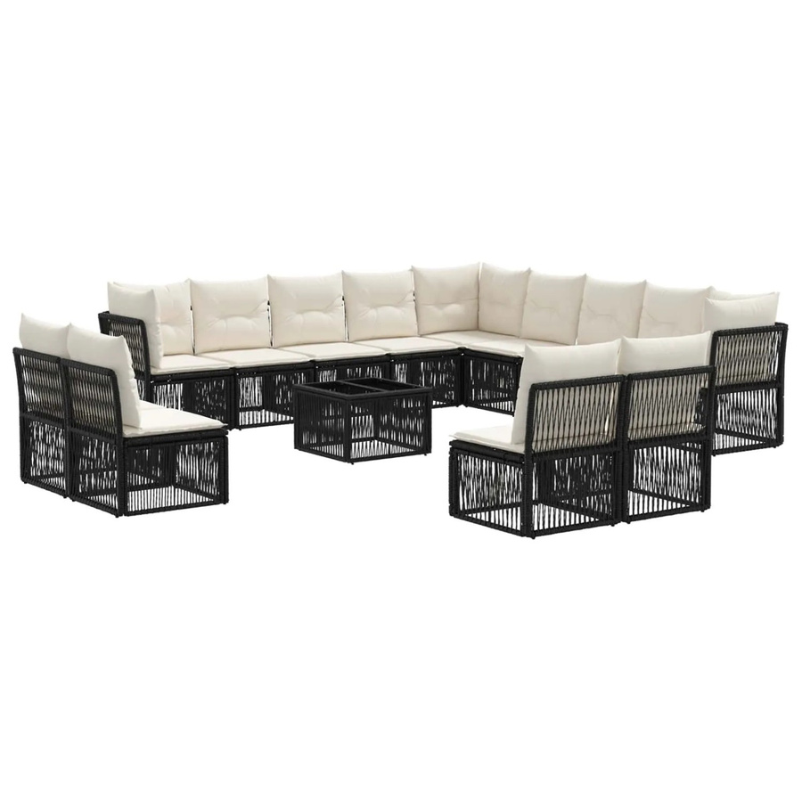vidaXL Gartensofa-Set 14-tlg. in Schwarz aus Poly-Rattan mit Polsterkissen und Couchtisch für Garten und Terrasse - Bild 2