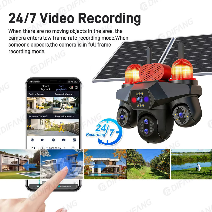DIFANG 25MP AOV Solar-Kamera mit 5 Linsen und 4 Bildschirmen, 4G SIM Kabelloses PTZ CCTV-Überwachungssystem in Schwarz - Bild 6