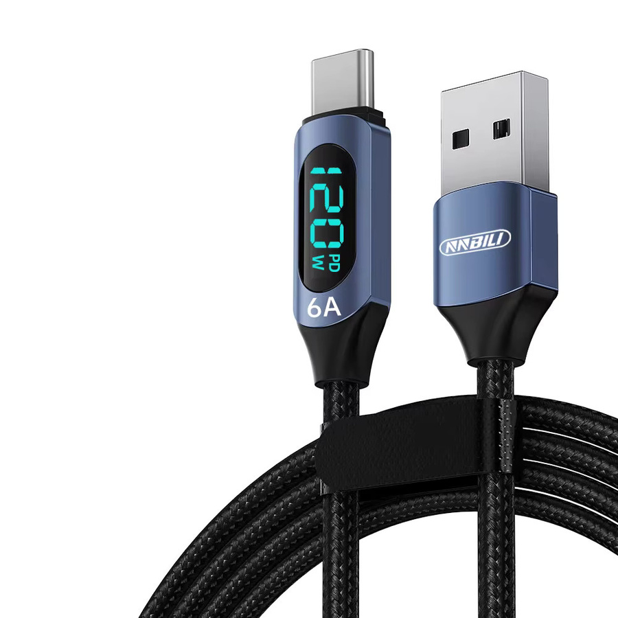 NNBILI USB-A auf USB-C Ladekabel mit 120W Schnellladefunktion und LED-Digitalanzeige in Blau - Bild 6