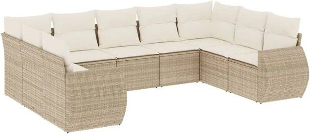 vidaXL 9-teilige Garten-Sofagarnitur in L-Form aus PE-Rattan und pulverbeschichtetem Stahl in Beige/Cremeweiß mit UV-beständigen Sitz- und Rückenkissen - Bild 1