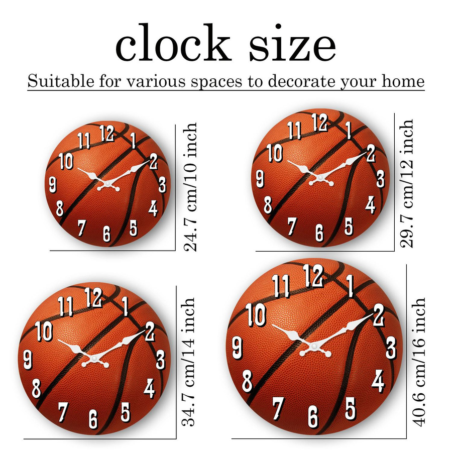 Linyi toy Wanduhr im modernen Stil mit Basketball-Motiv aus Bambusholz, Durchmesser: 25,4 cm - Bild 4