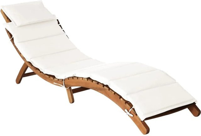 vidaXL Sonnenliege aus Akazie-Massivholz mit wetterfester Auflage in Creme/Beige - Bild 1