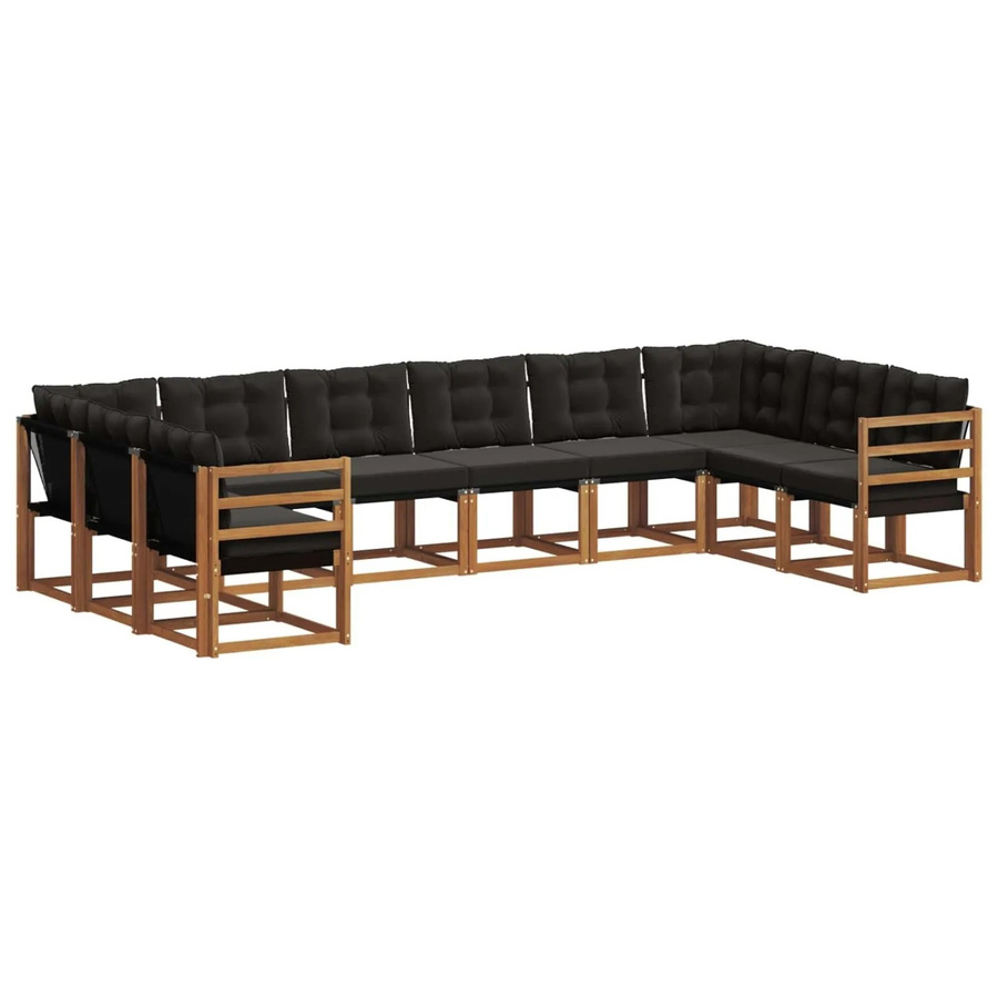 vidaXL Outdoor-Sofagarnitur aus Akazienholz in U-Form, 10-teiliges Set mit Textilene-Bezug und Kissen, Natur und Schwarz - Bild 2