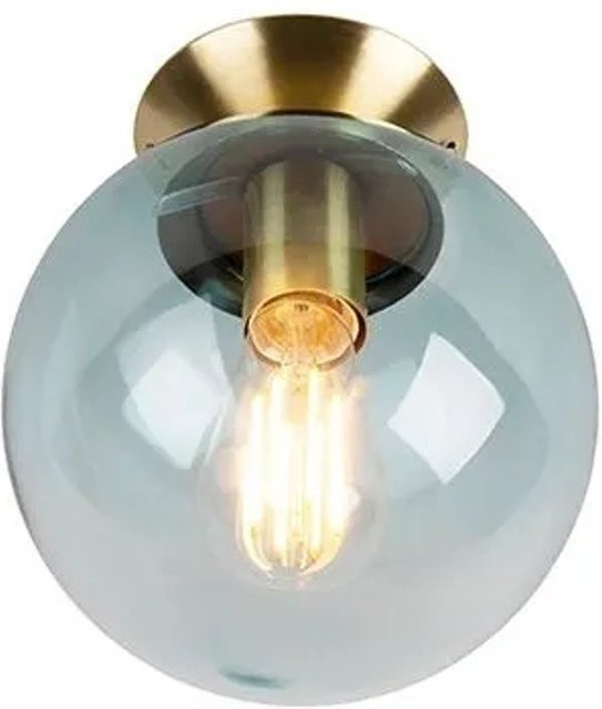QAZQA Art Deco Deckenleuchte aus Messing mit blauem Glas-Pallon und E27 Fassung - Bild 1