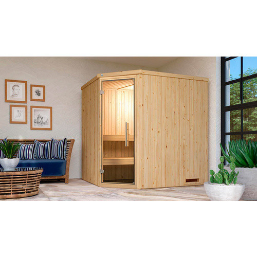 WEKA Ecksauna Varberg 2 für 6 Personen in Braun mit 5,4 kW Ofen und integrierter Steuerung - Bild 2
