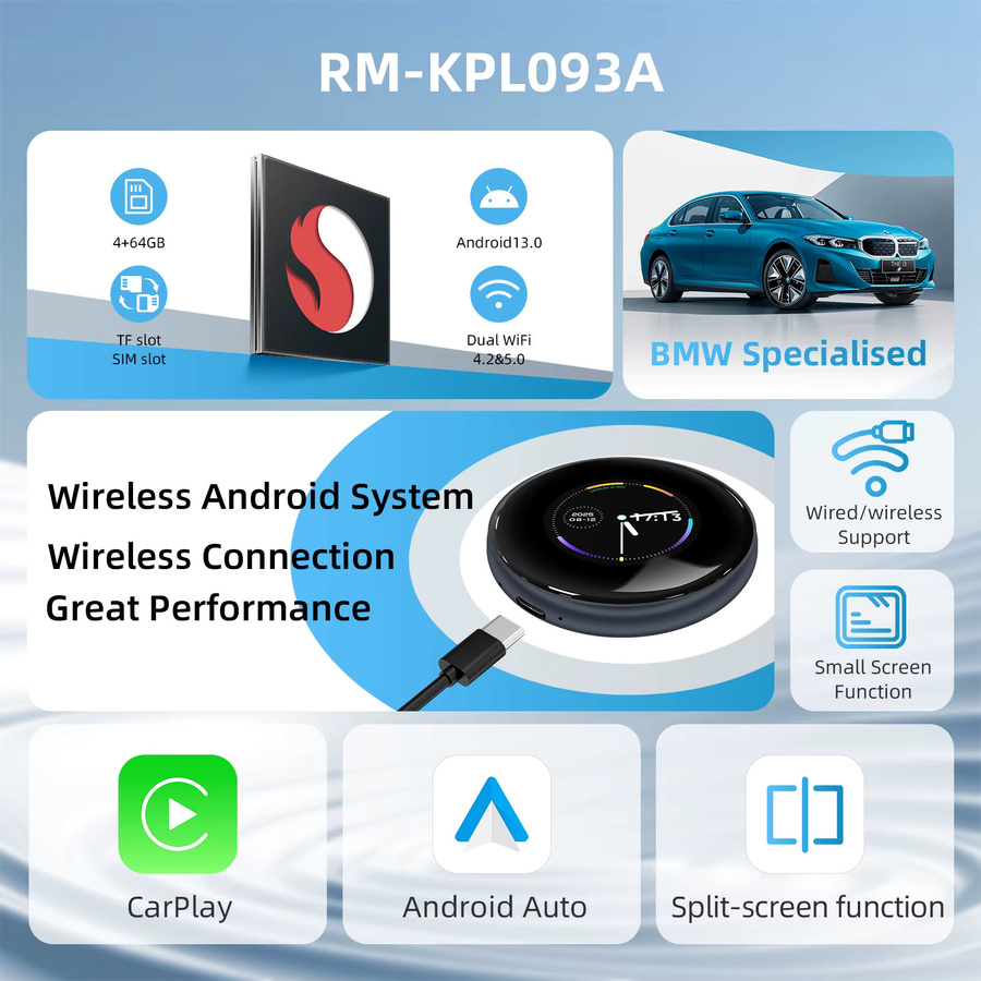 Ezonetronics Wireless CarPlay AI Box mit Android 13, 4+64GB, Dual-WLAN und 4 SIM-Karten, Schwarz - Bild 2
