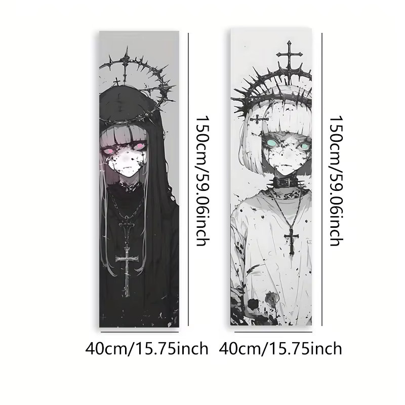 VIKAMA Gothic Anime Girl Wandteppich im dunklen Stil, Mehrfarbig, B/H: 40 x 150 cm - Bild 2