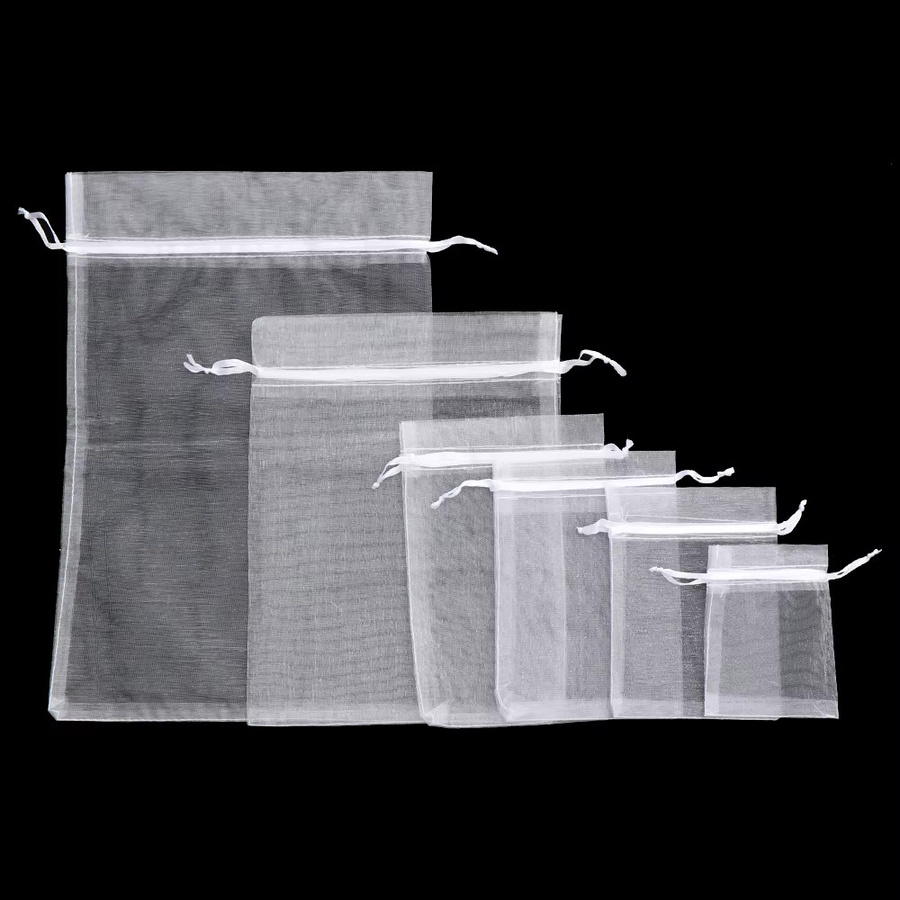 Weiße Organza-Geschenkbeutel mit Kordelzug zur Schmuckverpackung für Weihnachten und Partys - Bild 2