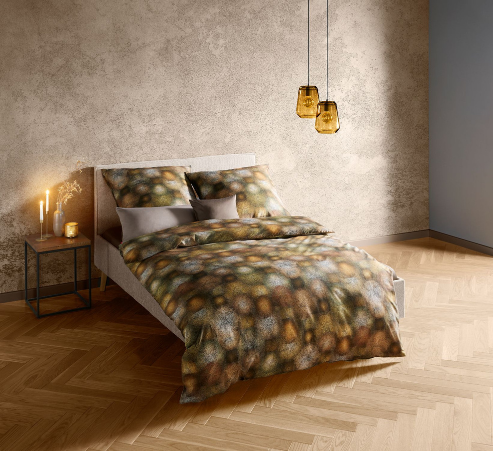 Fleuresse Mako-Satin Bettwäsche mit Punkt- und Kugelmuster in Braun und Gold, B/H: 135 x 200 cm mit Kissenbezug 80 x 80 cm - Bild 1