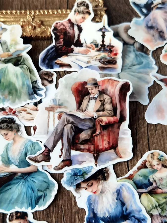 BLINGIRD Handkonto-Aufkleber im Retro-Viktorianischen Stil mit lesender und schreibender Frau, bunte Papier-Dekoration für Handy und Tablet - Bild 6