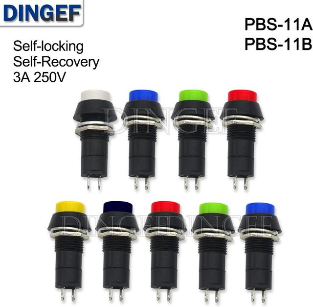 5er Set PBS-11A PBS-11B Kunststoff Druckschalter Momentary 12mm 3A 250V AC 2PIN in Schwarz und Multicolour - Bild 1
