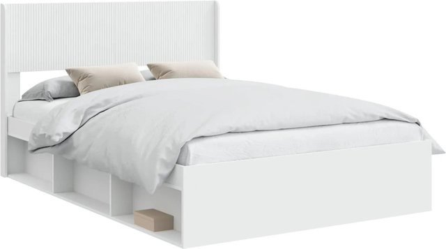 vidaXL Bettgestell mit Kopfteil und Stauraum in Weiß, B/T/H: 140-160 x 200 x 100-156,5 cm - Bild 1