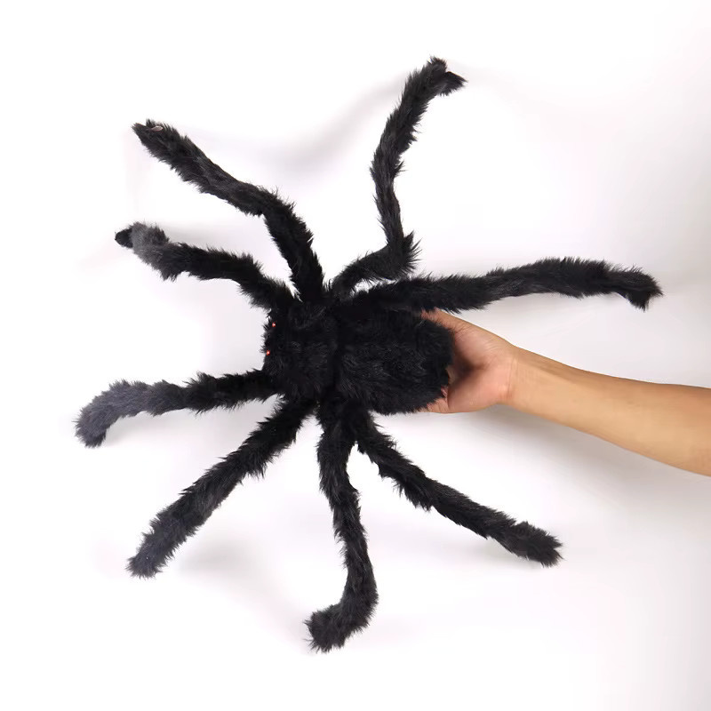 Potdemiel Schwarze Plüschspinne aus Textil als gruselige Halloween Dekoration für deine Party und Hausbar - Bild 3