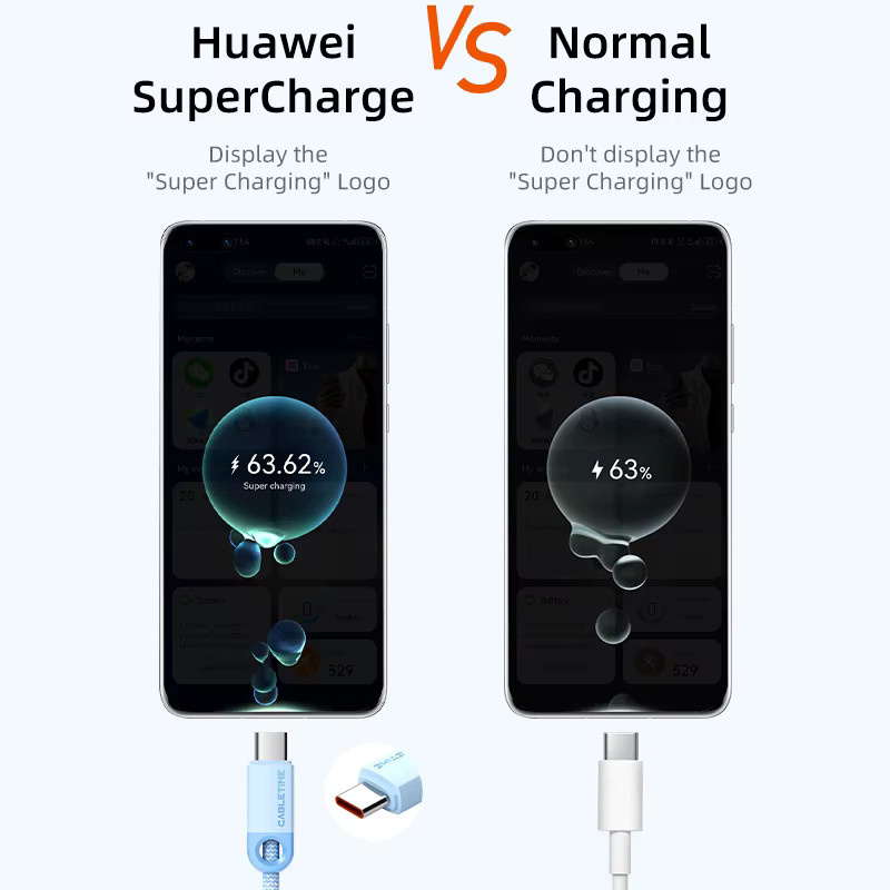 CABLETIME USB A auf USB C Kabel für 100W Schnellladung, kompatibel mit Huawei Mate 60, Honor und Xiaomi, Schwarz/Blau - Bild 3
