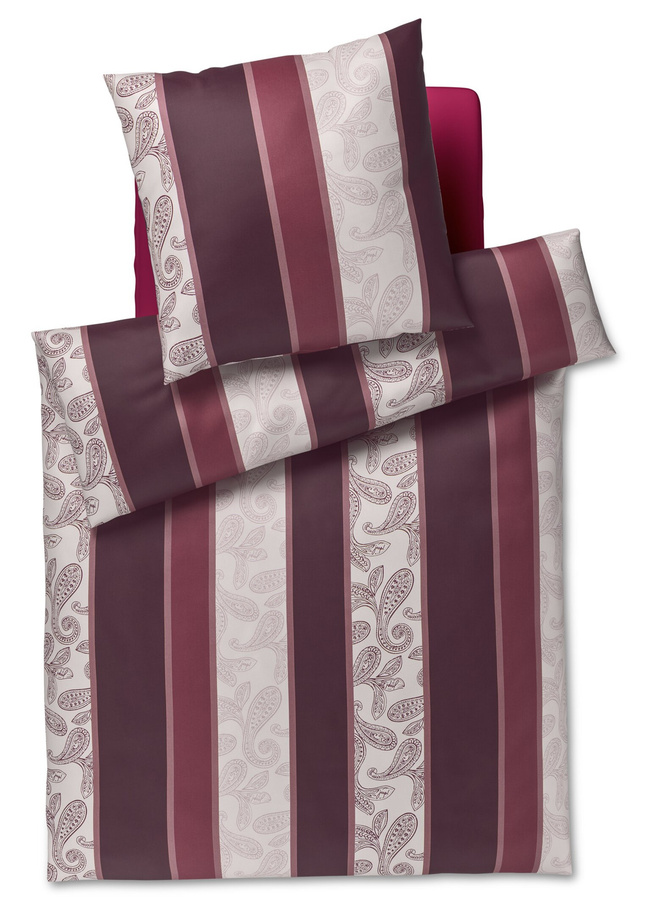 JOOP! Kissenbezug Paisley Stripes in Rot und Lila aus Mako-Satin, 40 x 80 cm - Bild 1