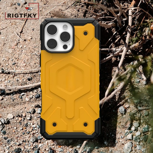 Robuste Militär-Schutzhülle für iPhone 12 bis iPhone 17 Pro Max mit magnetischer Rückabdeckung in Schwarz und Gelb - Bild 1