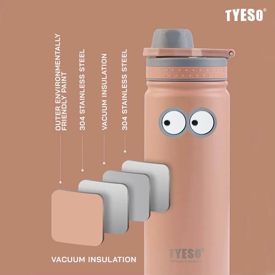 Tyeso Vakuum-Thermosflasche aus Edelstahl mit Augen-Sticker und Flip-Verschluss, Weiß, 600 ml - Bild 2