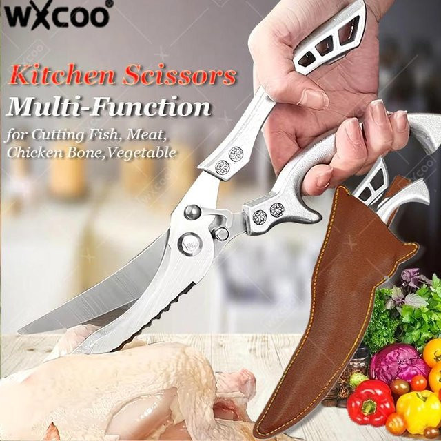 WXCOO Multifunktionale Edelstahl-Küchenschere in Silber zum Schneiden von Fleisch, Fisch, Gemüse und Hühnerknochen - Bild 1