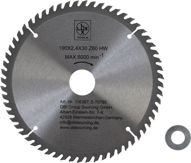 LUX-TOOLS HM-Kreissägeblatt für Holz, Silber, Durchmesser: 190 mm, Bohrung: 30 mm, 60 Zähne, Carbide Tipped - Bild 1
