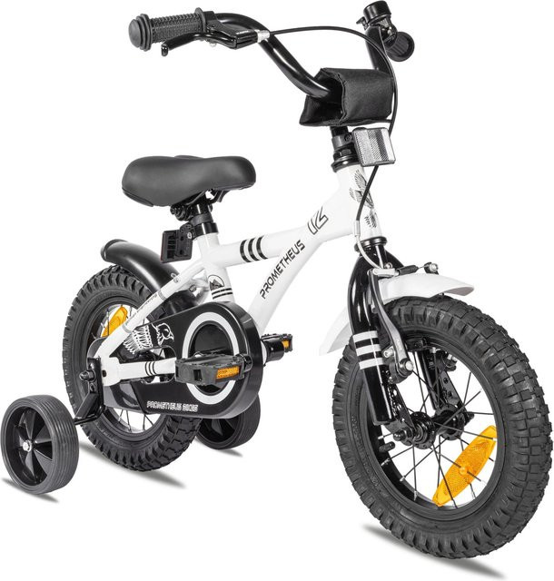 PROMETHEUS BIKES Kinderfahrrad 12 Zoll ab 3 Jahre mit Stützrädern und Rücktrittbremse Weiß - Bild 1