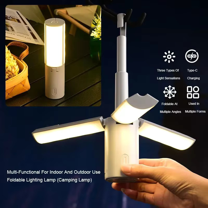 Klappbare Outdoor-Campinglampe mit 4000mAh Akku, wiederaufladbare LED Hängelaterne in Weiß mit COB-Beleuchtung und Touch-Bedienung - Bild 3