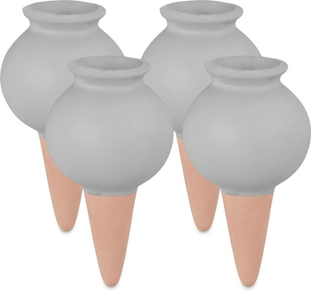 Relaxdays Tonkegel 4er Set aus Keramik in Grau zur Selbstbewässerung von Zimmerpflanzen, Balkonkästen und Hochbeeten, Höhe: 12 cm, Durchmesser: 6 cm - Bild 1