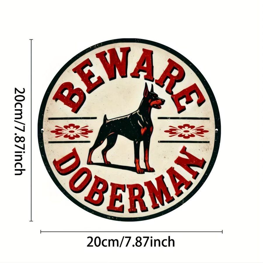 Vintage Aluminium-Schild Potdemiel Beware of Doberman Metallwandkunst in Mehrfarbig, Breite: 19,81 cm - Bild 3