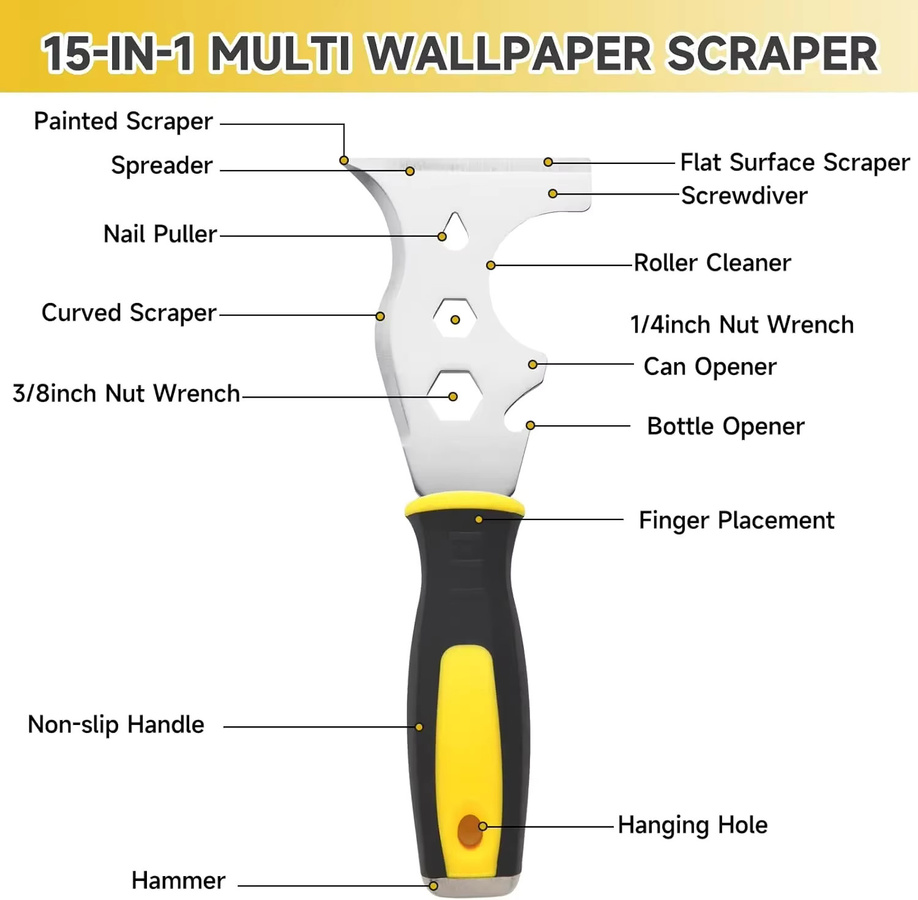 15 in 1 Multifunktions Spachtel Set aus Edelstahl in Silber für Bauarbeiten und Reinigung - Bild 2