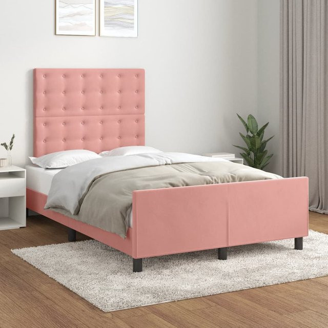 vidaXL Bettgestell mit Kopfteil aus Samt in Rosa, B/T/H: 120 x 200 x 126 cm - Bild 2