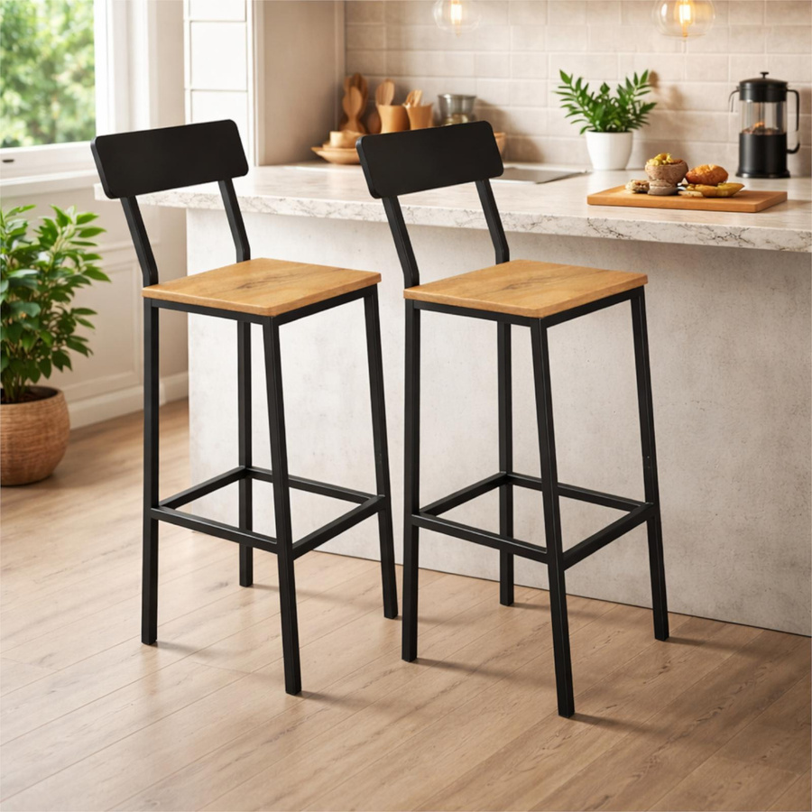 Begryf Barhocker Set aus 2 Stück in Schwarz im industriellen Stil aus Erle und Metall, H x B x T: 90 x 30 x 40 cm - Bild 6