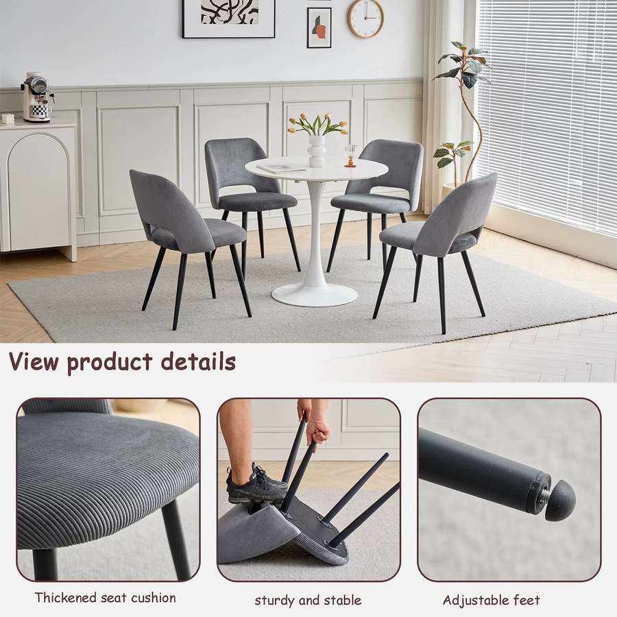 GrandCA HOME Esszimmerstühle mit Cord-Polsterung und Metallgestell in Schwarz oder Grau, minimalistisches Design für Küche und Esszimmer - Bild 2