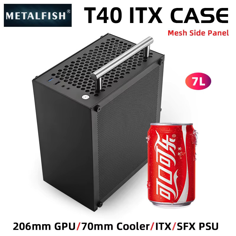 METALFISH T40 Mini ITX Gaming-Computergehäuse in Schwarz mit transparentem Design, 7L Volumen, unterstützt SFX Netzteil, 70 mm Kühler und bis zu 206 mm GPU - Bild 2