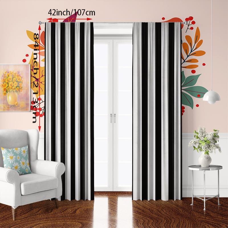 Yiran Furniture Vorhänge aus Polyester mit schwarz-weißem Streifenmuster, 2er-Set, semi-transparent, B: 130 cm, H: 210 cm - Bild 3