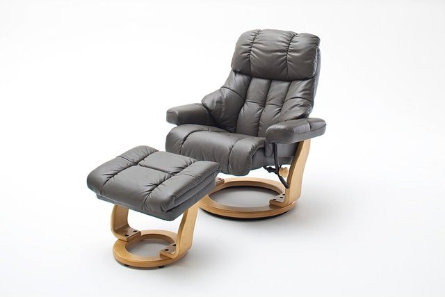 MCA CALGARY Relaxer mit Hocker aus Rindsleder und Formholz in Schlamm/Natur - Bild 1