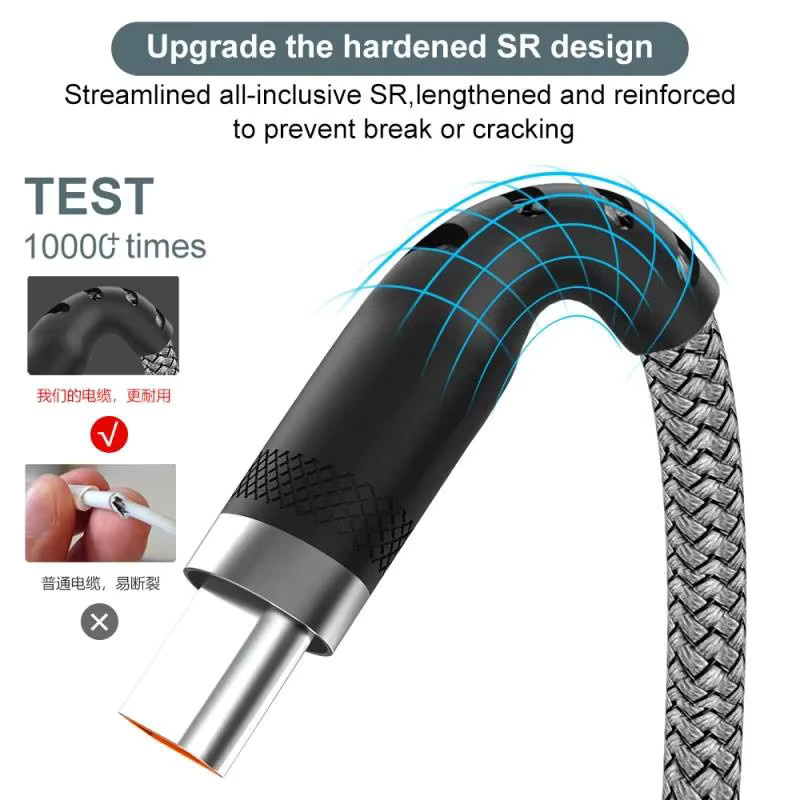 VORILYNEX USB-Typ-C-Ladekabel grau, geflochtenes Datenübertragungskabel mit 6A für iPhone, Huawei, Vivo, OPPO und Realme - Bild 4
