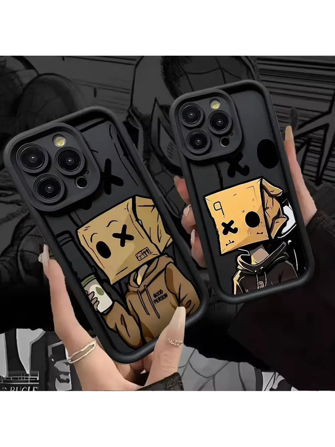 Stoßfeste Handyhülle mit Cartoon-Papiermann-Muster für Apple iPhone 17 16 15 14 13 12 11 Pro Max Plus, Schwarz, weiche Abdeckung - Bild 6