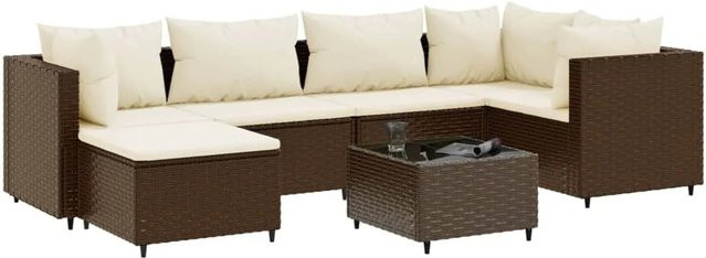 vidaXL 7-tlg Garten-Lounge-Set aus braunem PE-Rattan mit cremeweißen Kissen und pulverbeschichtetem Stahlgestell - Bild 1