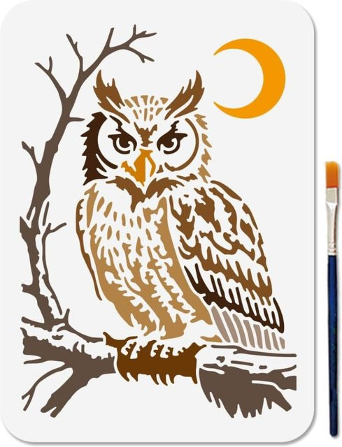 Bang Eulen-Schablone zum Malen und Basteln, wiederverwendbare Vogel-Schablone mit Mond-Motiv, Breite: 30 cm, Höhe: 20,3 cm - Bild 1