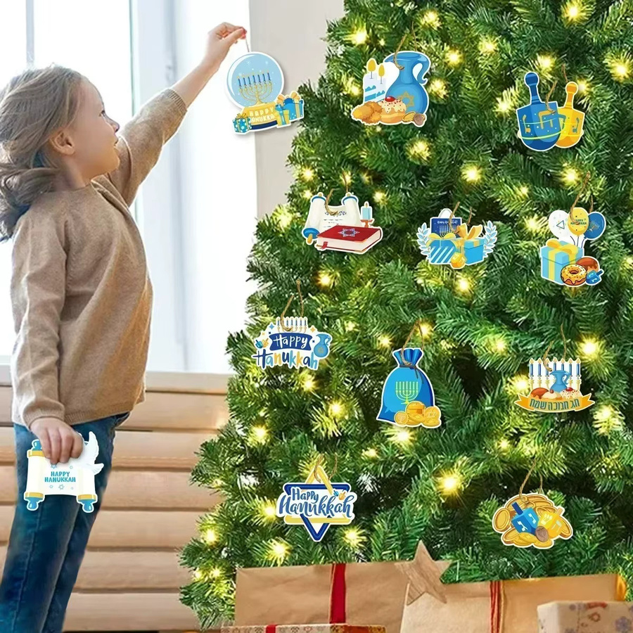 12er Set DIY Papier-Geschenkanhänger für Chanukka Dekoration in Mehrfarbig - Bild 4