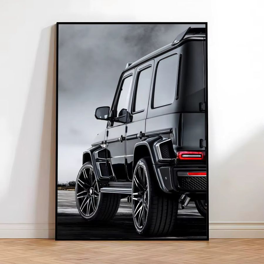 Woffity Luxus-Auto-Fahrzeug-Poster in Schwarz-Weiß als rahmenloser Wandaufkleber für dein Zuhause, Breite: 20 cm, Höhe: 20 cm - Bild 2