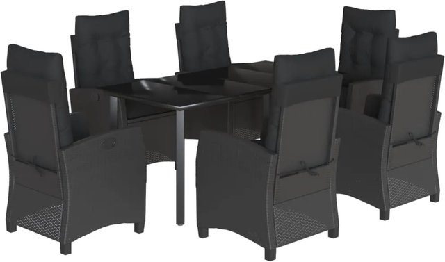 vidaXL 7-teilige Garten-Essgruppe aus Polyrattan mit Kissen in Schwarz und Glastisch - Bild 1