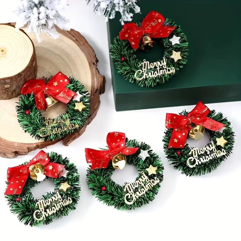 20 Stück Mini-Weihnachtskränze von DUTRIEUX mit roten Schleifen und Glocken in Grün und Rot zur festlichen Dekoration für Weihnachten, Neujahr, Hochzeit oder Geburtstag - Bild 2