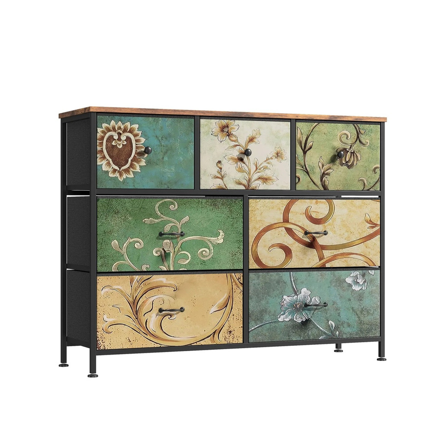 PXloue Kommode mit 8 Schubladen aus Stoff und stabilem Stahlrahmen im Vintage-Druck, B/T/H: 78 x 30 x 100 cm - Bild 2