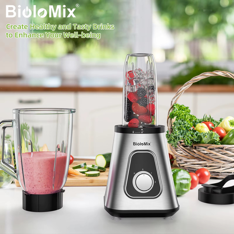 BioloMix professioneller Smoothie-Mixer in Silber mit 1300 W Leistung und 1,5 l Glasbehälter - Bild 3