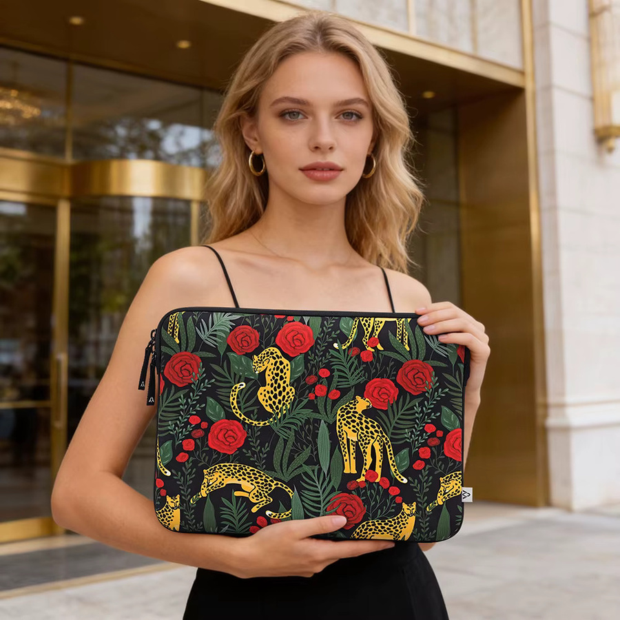 ValueWin Laptop-Hülle mit Leoparden-Rosen-Print in Schwarz und Multicolour, stoßfeste Notebook-Tasche für 13, 13,6, 15 und 15,6 Zoll, passend für MacBook, Dell, HP und Lenovo - Bild 6