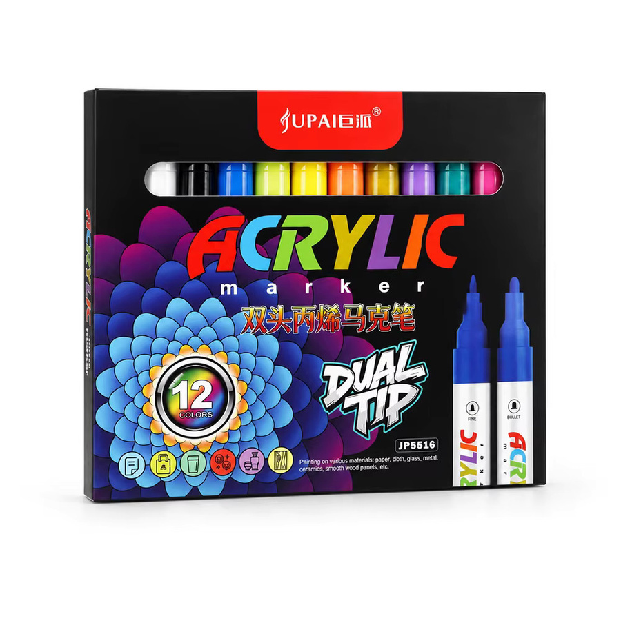 Doppelseitige Acryl-Farbmarker mit 12 lebendigen Farben für Stoff, Glas, Metall, Keramik und Holz - Bild 7